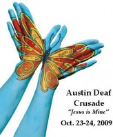 Austin Deaf Crusade logo - blue hands with butterfly on top